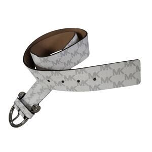 New MICHAEL KORS Medium Women White LOGO Belt Silver Buckle MK